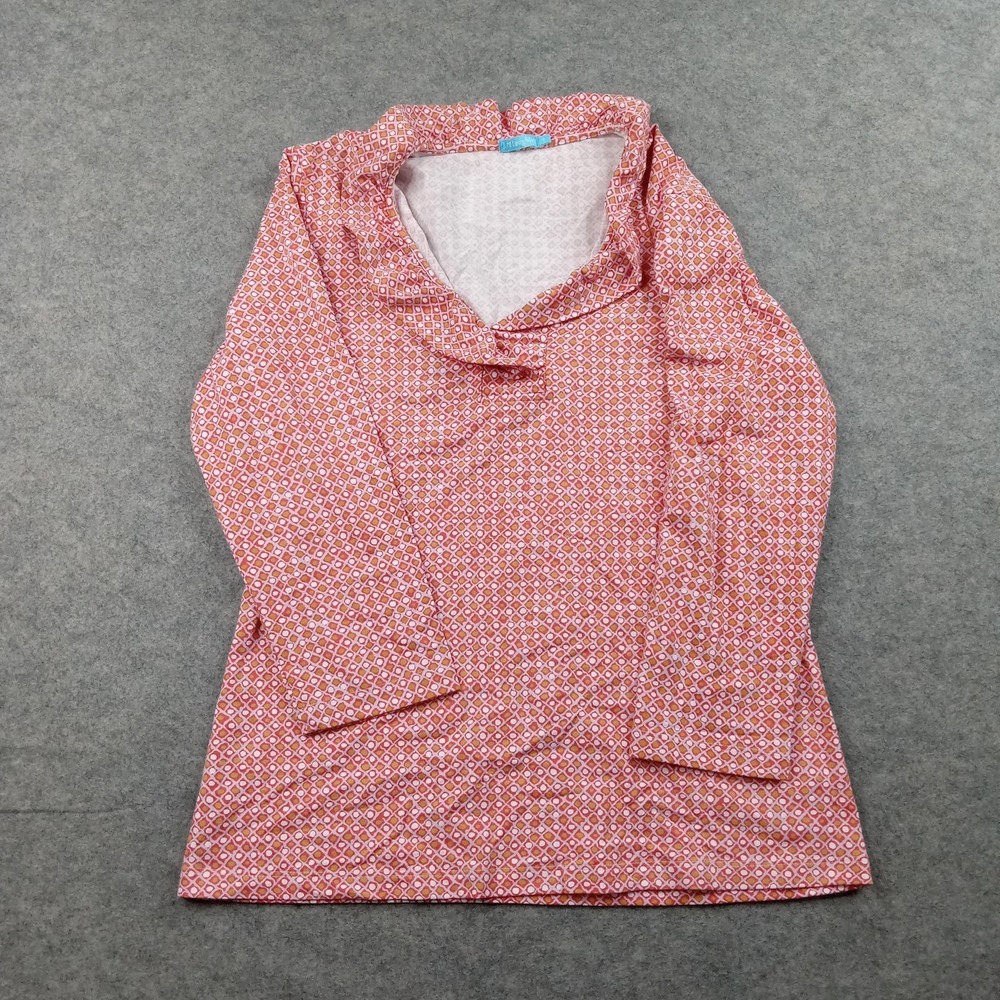 J McLaughlin‎ Shirt Womens Small Pink Geometric Cowl Neck 3/4 Sleeve Stretch Top